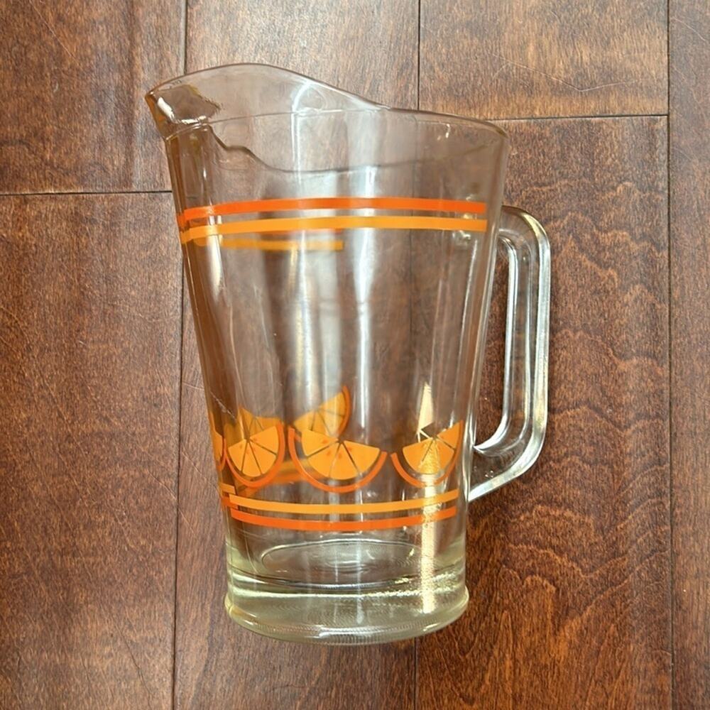 Vintage Clear Glass Pitcher with Orange Slice Design